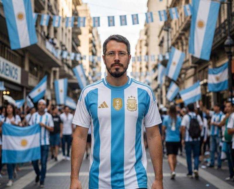 Argentina fan, celebrating in the street