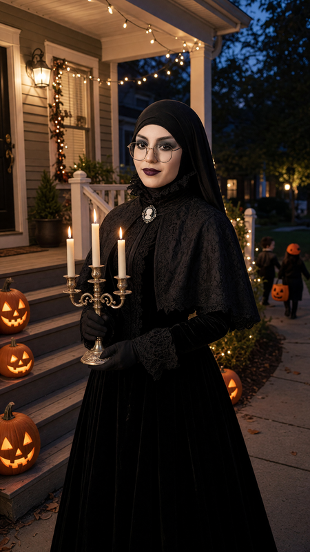 Stunning Victorian ghost, cutting down on electric bills while dramatically haunting the parlor in style!