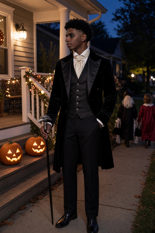 Victorian vampire, dressed so impeccably that offering your neck feels like a formal privilege!
